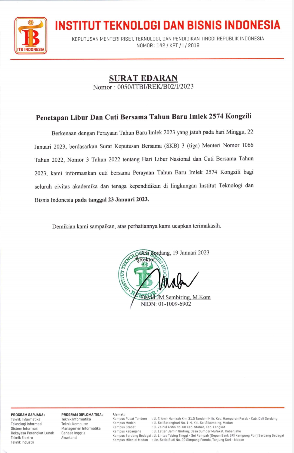 Penetapan Libur dan Cuti Bersama Tahun Baru Imlek 2574 Kongzili