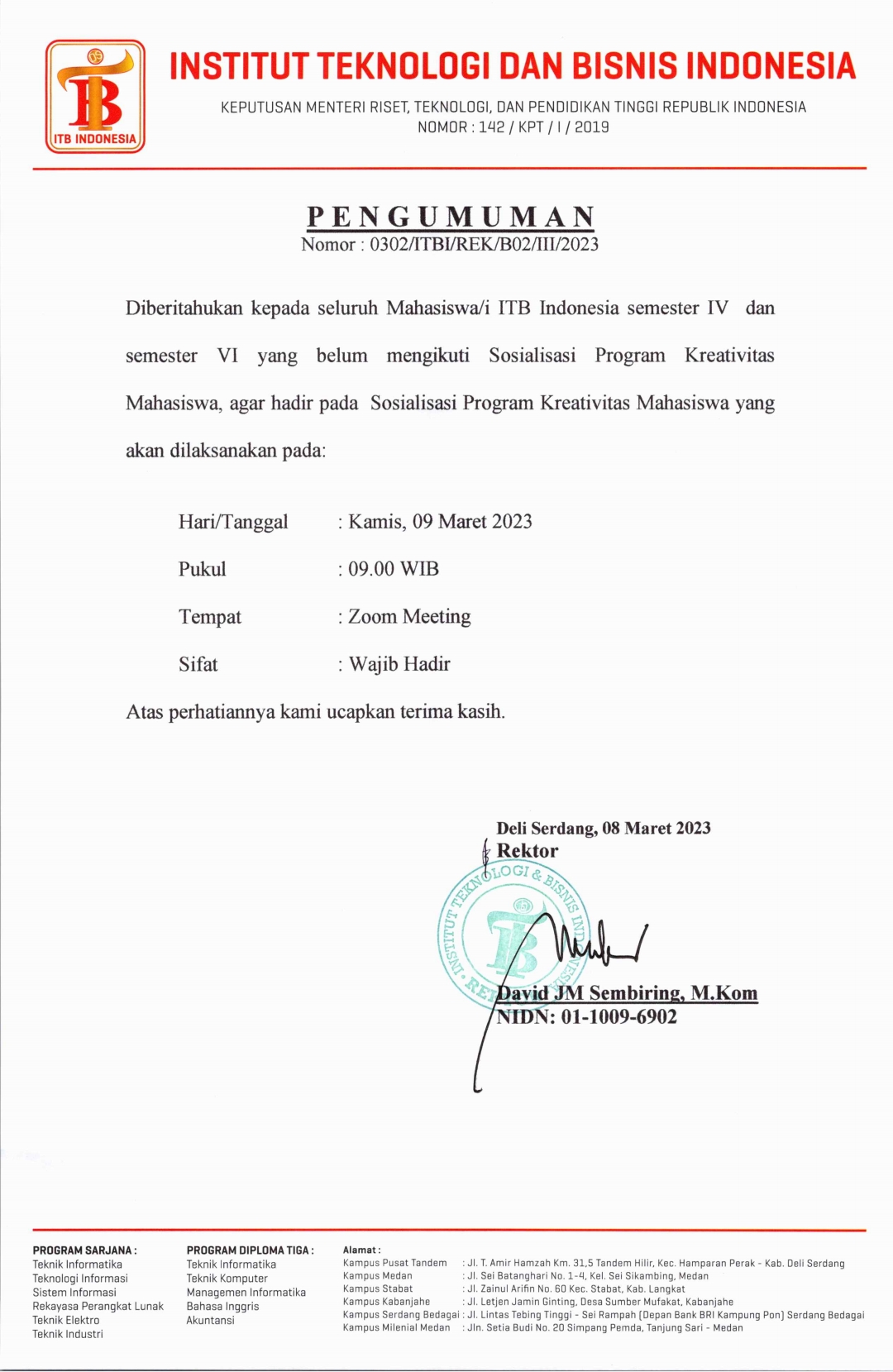 Pengumuman  Sosialisasi Pengarahan PKM VIA ZOOM