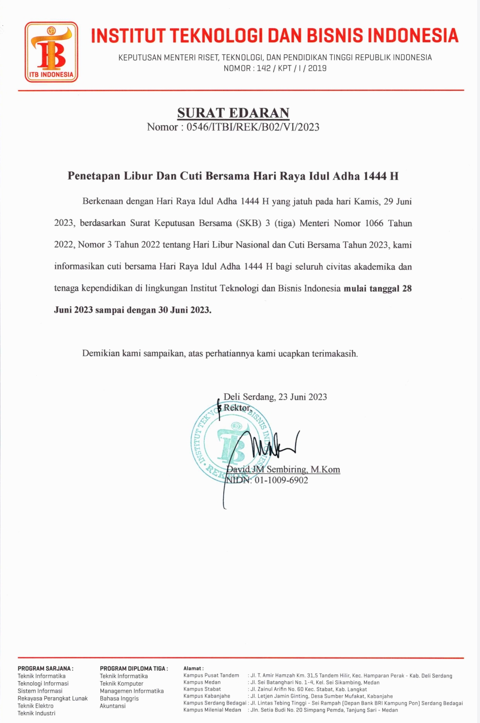 HARI libur dan Cuti Bersama Hari Raya Idul Adha 1444H ITB INDONESIA