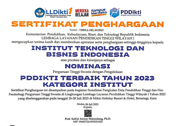 ITB Indonesia Masuk 3 Nominasi Terbaik Perguruan Tinggi Swasta Kategori Institusi